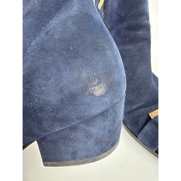 Stella Luna Blue Suede Leather Pointed Toe Gold Accent Zip Ankle Boots 37 US 6.5 - Picture 9 of 9